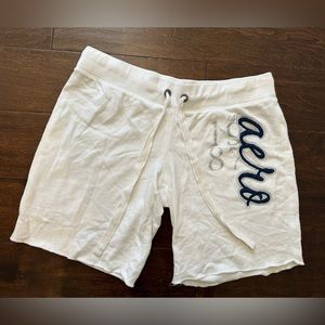 Women’s Aeropostale Aero 1987 White/ Blue Drawstring Cut-Off Sweatshorts- Medium